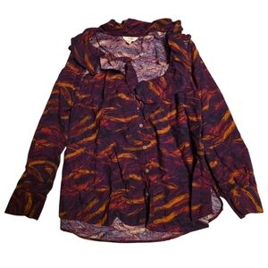 Terra & Sky Women's Purple and Orange Button Down Shirt 0x